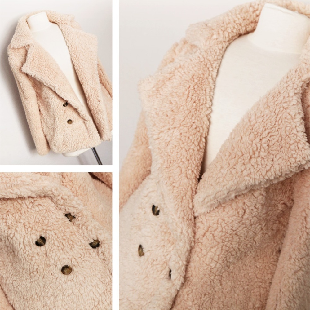 Beige Fluffy Cozy Soft Button Pocket Teddy Jacket - Picture 3 of 8